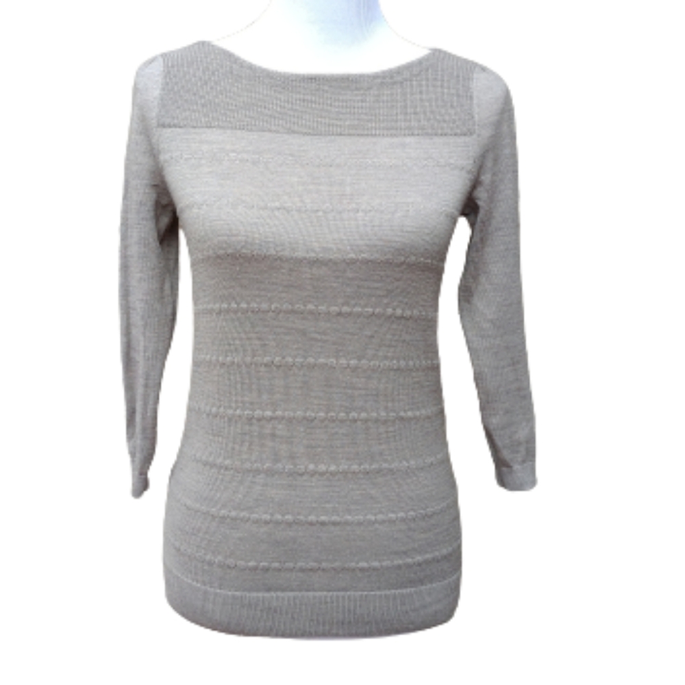 LOFT Gray Sweater 312084 Thin-Knit 3/4 Sleeves Dot Stripe